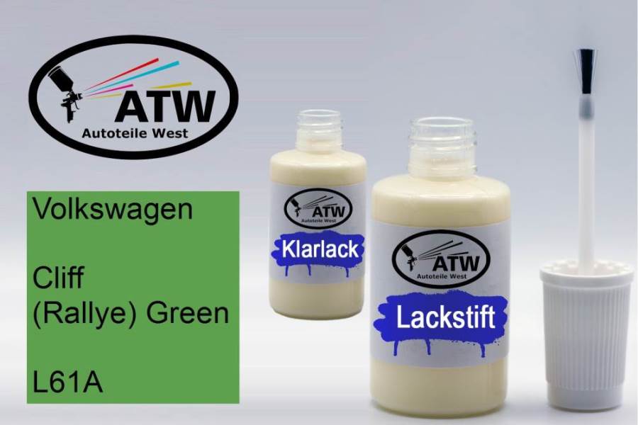 Volkswagen, Cliff (Rallye) Green, L61A: 20ml Lackstift + 20ml Klarlack - Set, von ATW Autoteile West.